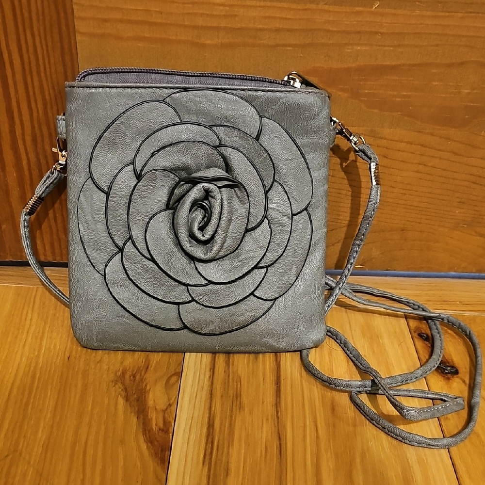 Gray with Flower - Crossbody Bag